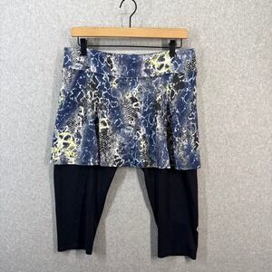 Dona Jo Blue Snakeskin Print Skirted Capri Leggings Side Pockets Size 3